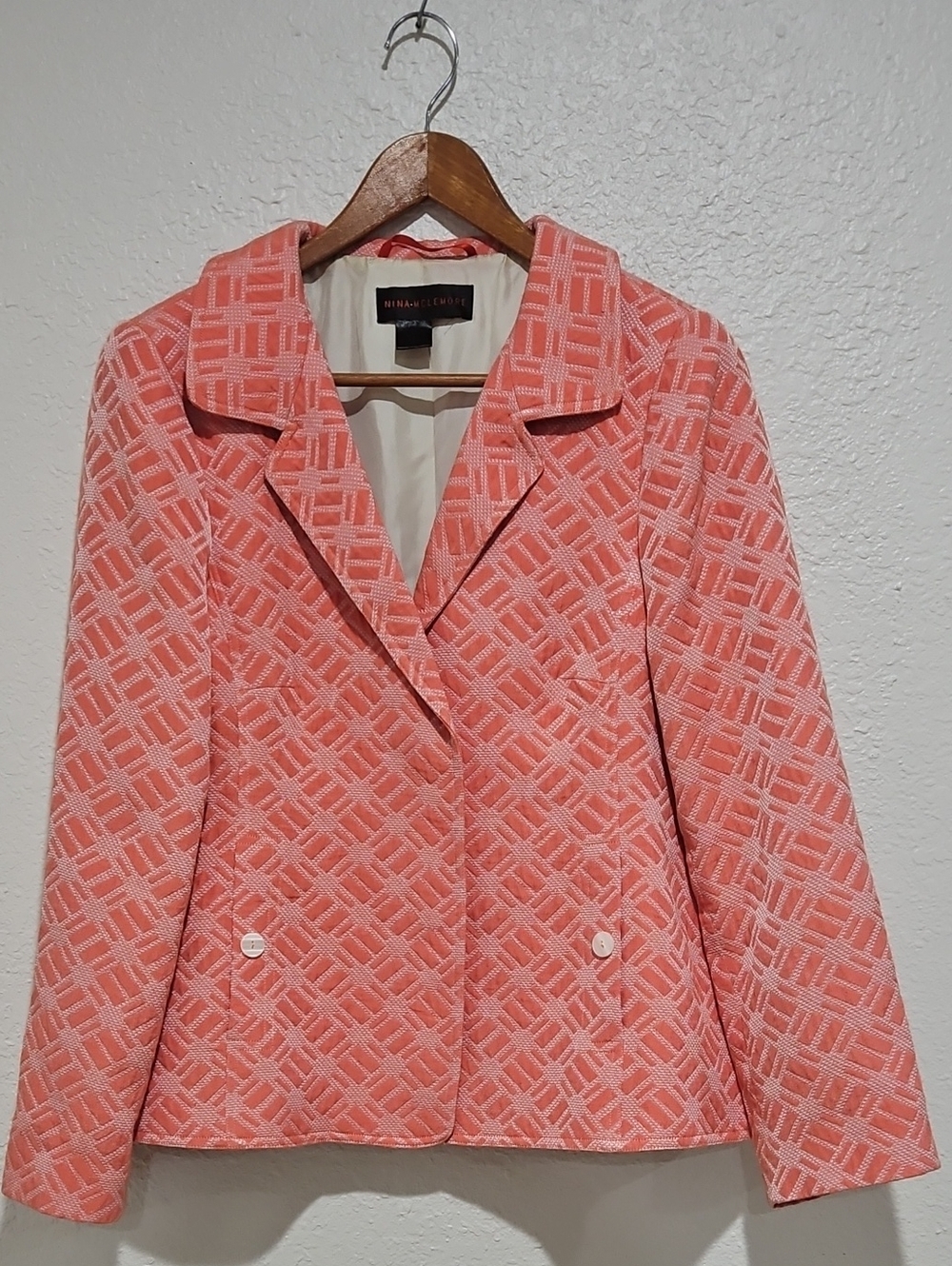 Textured Coral Women's Blazer Jacket by Nina Leonard